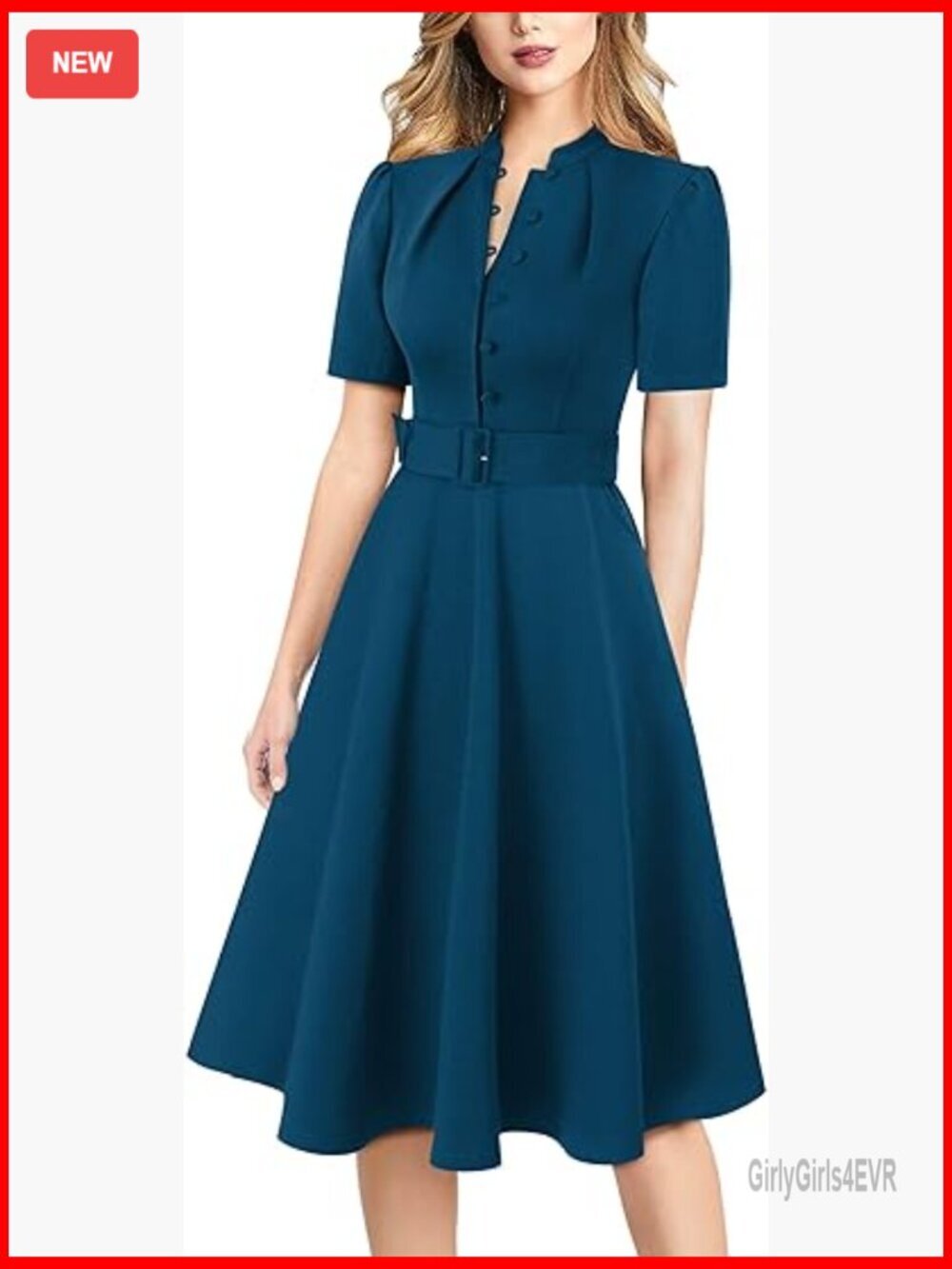 Elegant Fit and Flare A-Line Work Dress with Pockets Belted